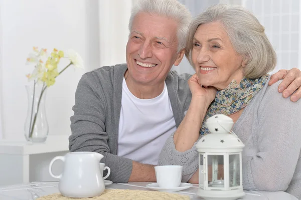 Oudere echtpaar drinken thee — Stockfoto