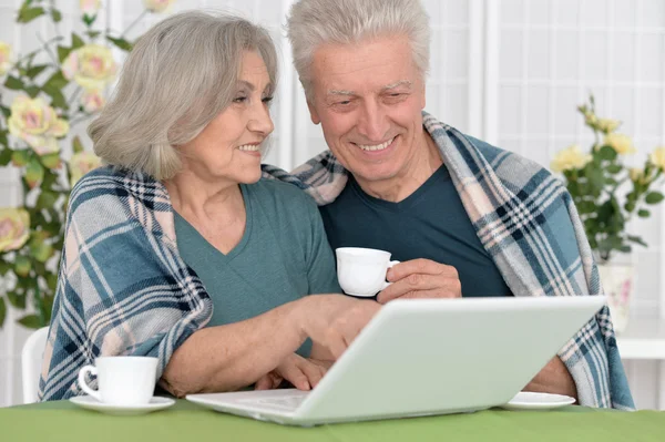 Oudere paar met laptop — Stockfoto