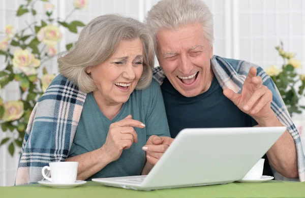 Casal sênior com laptop — Fotografia de Stock