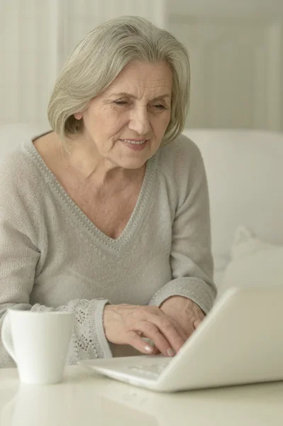 Ανώτερη γυναίκα με φορητό υπολογιστή — Φωτογραφία Αρχείου