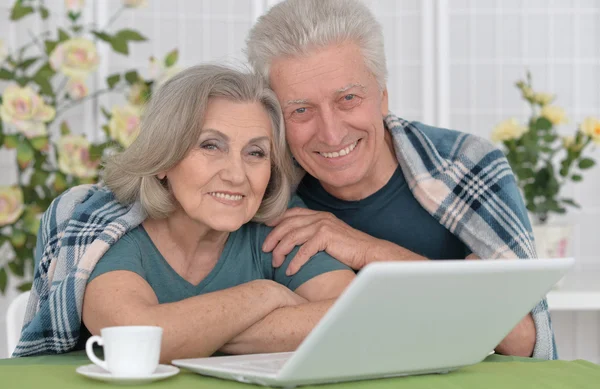 Casal sênior com laptop — Fotografia de Stock