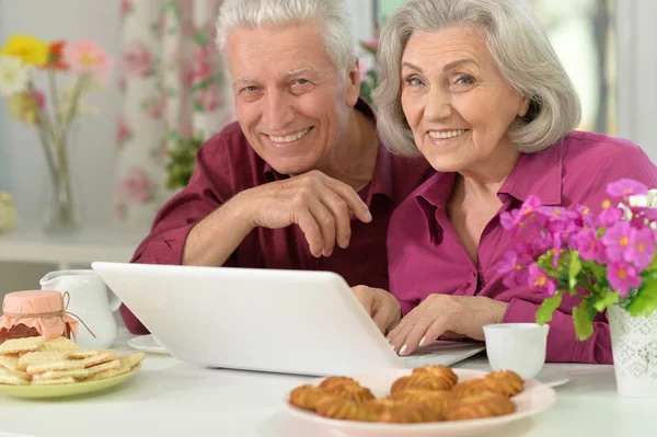 Seniorenpaar mit Laptop — Stockfoto