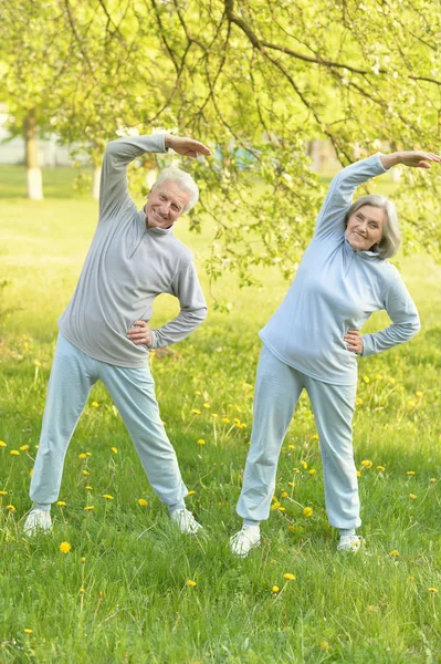 Ajuste o exercício de casal sênior — Fotografia de Stock