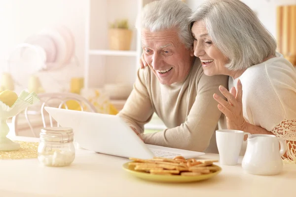 Oudere paar met laptop — Stockfoto