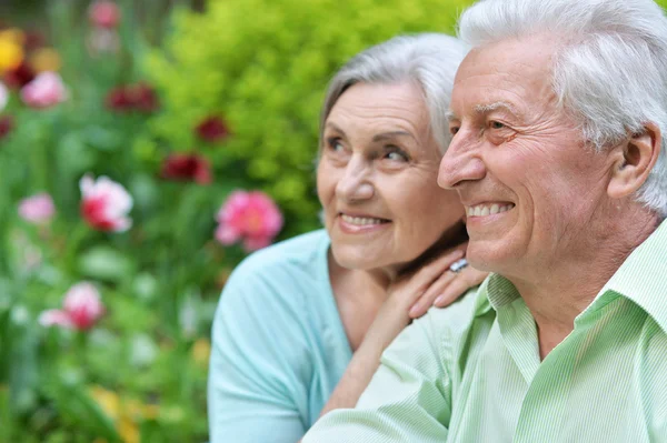 Mature couple in spring park — Stock Photo, Image