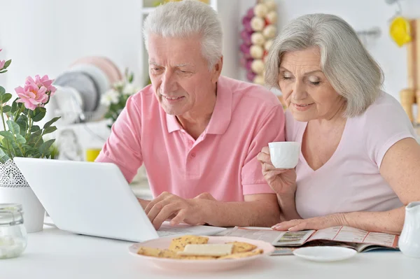 Oudere paar met laptop — Stockfoto