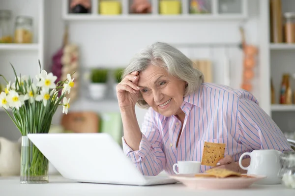 Mulher sênior com laptop — Fotografia de Stock