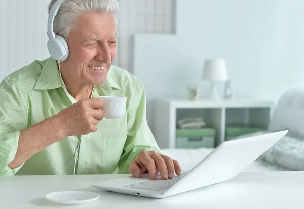 Dizüstü bilgisayarı olan yaşlı bir adam. — Stok fotoğraf