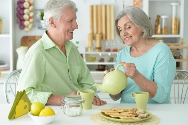 Çay içen yaşlı çift. — Stok fotoğraf