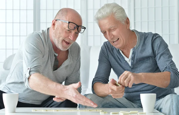 Twee senior mannen spelen van domino — Stockfoto