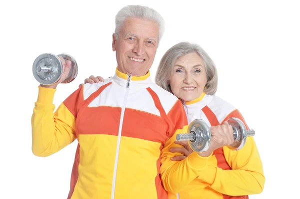 Senioren-Paar übt mit Kurzhanteln — Stockfoto