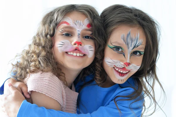 Bambine con viso dipinto — Foto Stock
