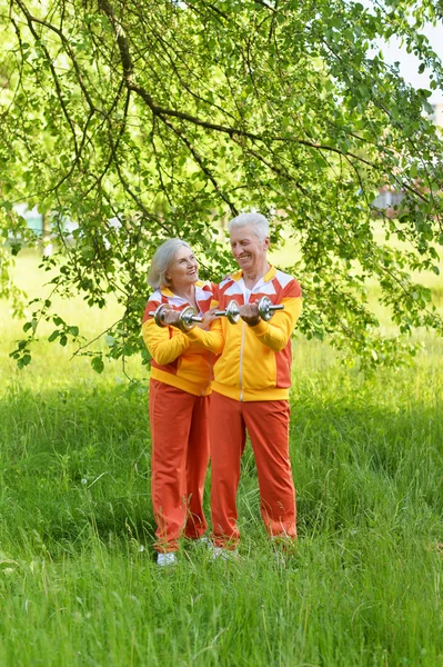 Ajuste o exercício de casal sênior — Fotografia de Stock