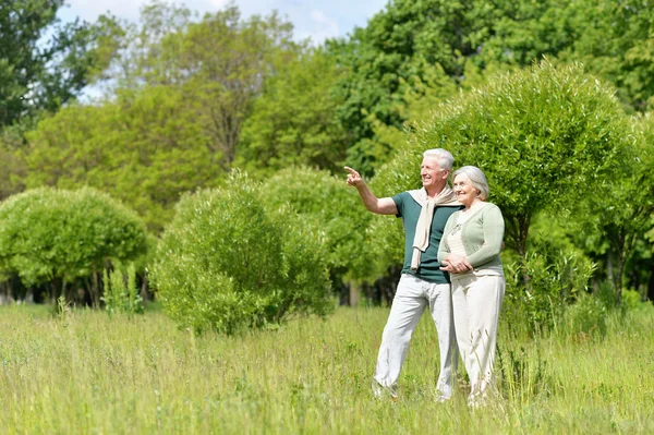 Mature couple in spring park — Stock Photo, Image