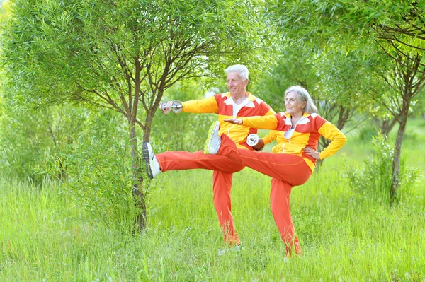 Ajuste o exercício de casal sênior — Fotografia de Stock