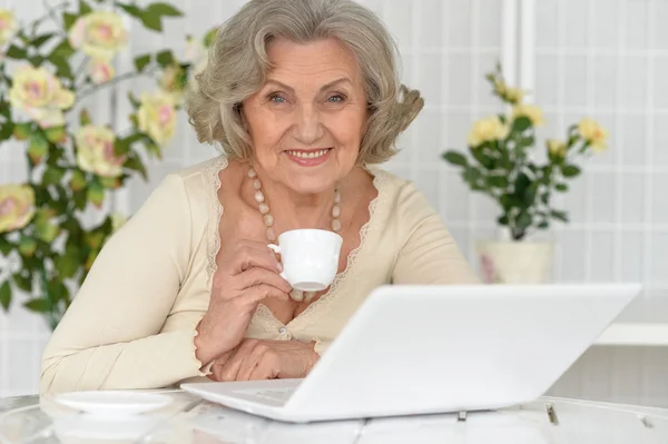 Starsza kobieta z laptopem — Zdjęcie stockowe