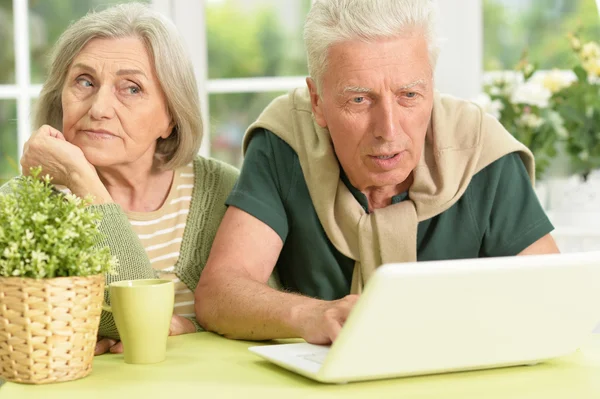 Oudere paar met laptop — Stockfoto