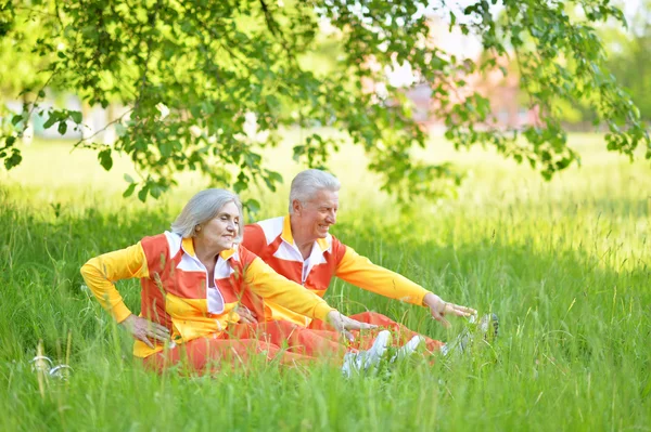 Спортивные упражнения для пожилых пар — стоковое фото