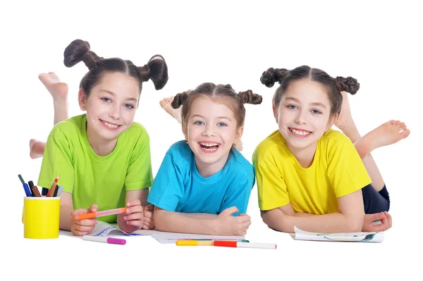 Portrait of cute little girls drawing — Stock Photo, Image