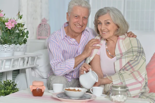 Oudere echtpaar drinken thee — Stockfoto