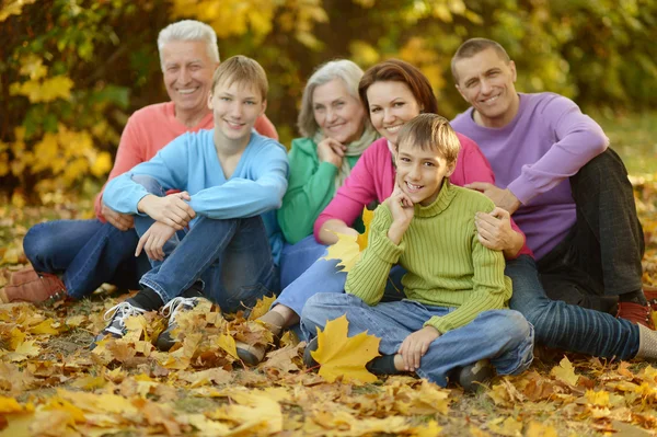 Família relaxante no parque de outono — Fotografia de Stock