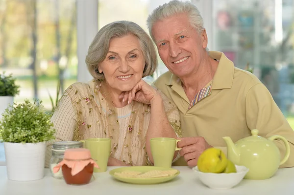 Oudere echtpaar drinken thee — Stockfoto