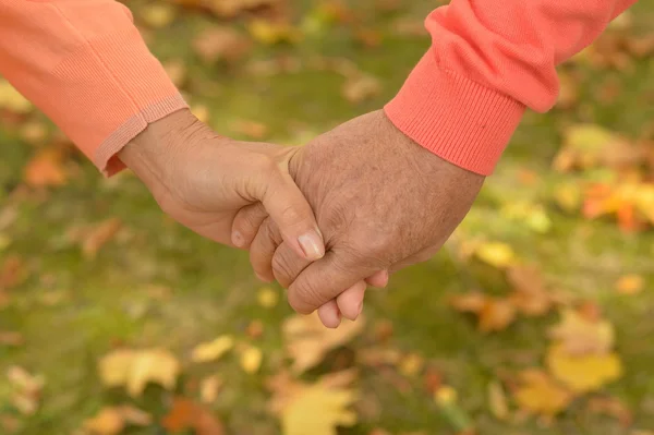 Äldre par som håller varandra i handen — Stockfoto