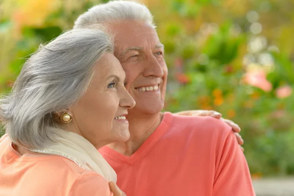 Pareja mayor en el parque de otoño — Foto de Stock