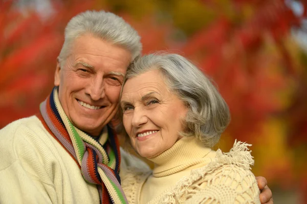 Seniorenpaar in herfstpark — Stockfoto