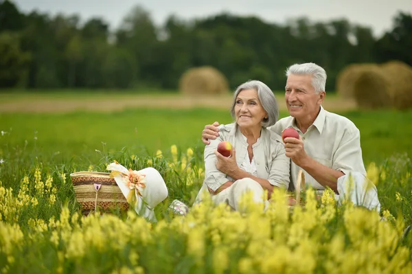 Seniorenpaar im Sommerfeld — Stockfoto