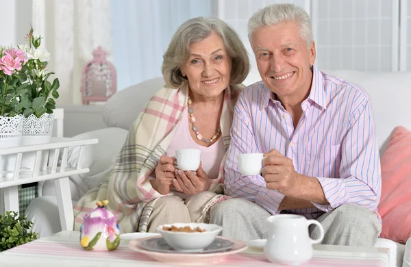 Starší pár pije čaj — Stock fotografie