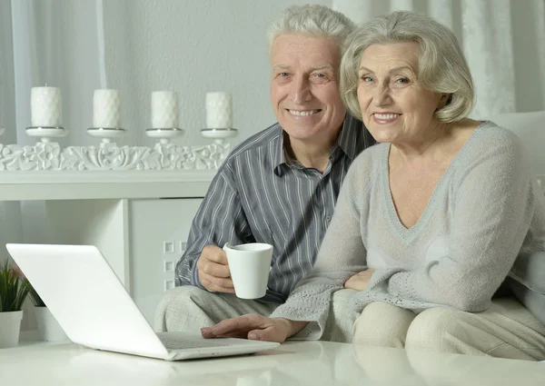 Pasangan senior dengan laptop — Stok Foto