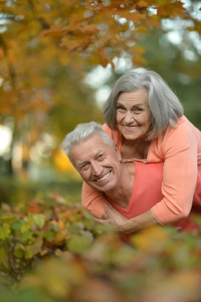 Coppia Senior nel parco autunnale — Foto Stock