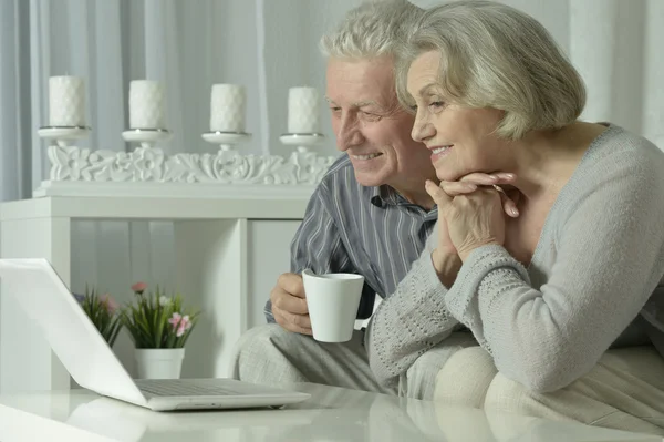 Oudere paar met laptop — Stockfoto