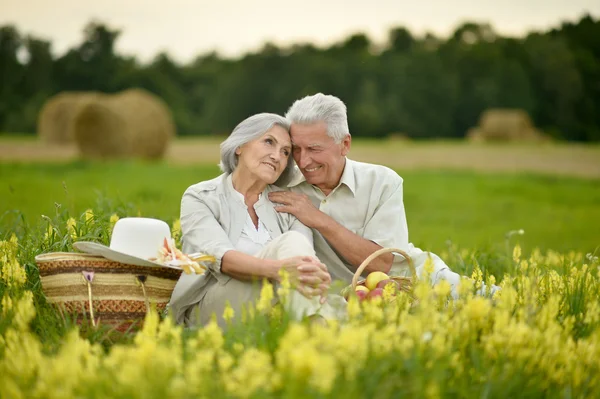 Senior koppel in zomer veld — Zdjęcie stockowe