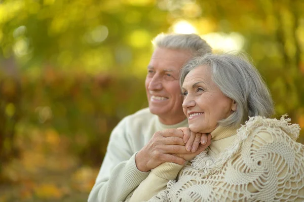 Senior couple in autumn park — Stock Photo, Image