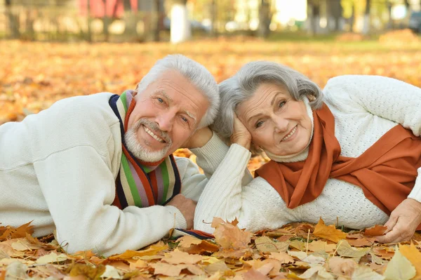 Coppia Senior nel parco autunnale — Foto Stock