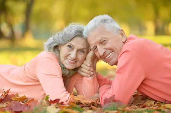 Senior couple in autumn park — Stock Photo, Image