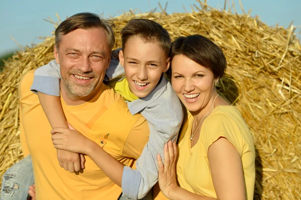 Buğday alan oğlu ile aile — Stok fotoğraf