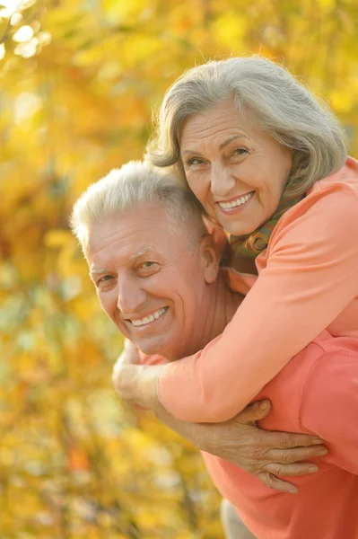 Pareja mayor en el parque de otoño — Foto de Stock