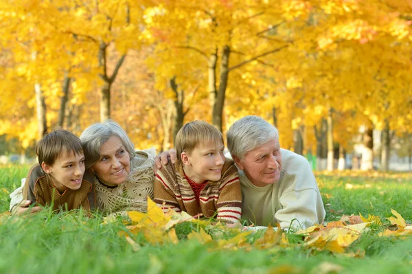 Großeltern mit Kindern im Park — Stockfoto