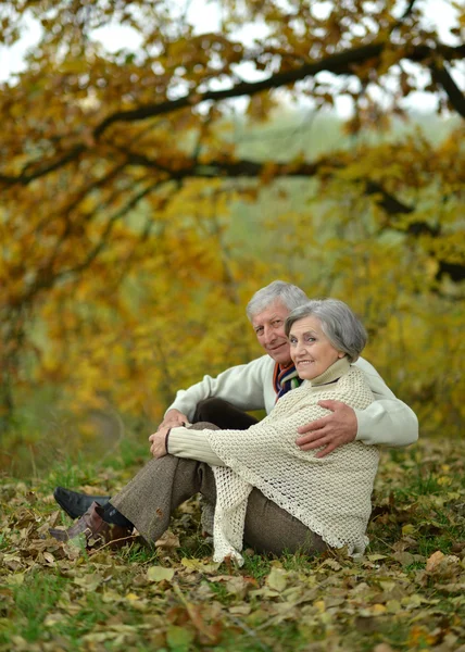 Casal sênior no parque de outono — Fotografia de Stock