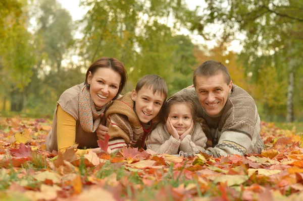 Família relaxante no parque de outono — Fotografia de Stock