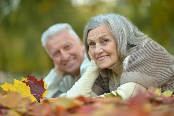 Coppia Senior nel parco autunnale — Foto Stock