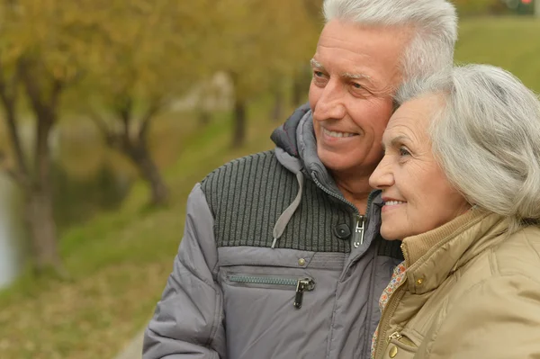 Pareja mayor en el parque de otoño — Foto de Stock