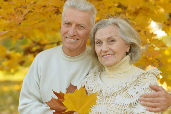 Coppia Senior nel parco autunnale — Foto Stock