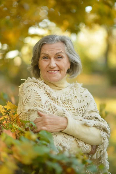 Senior woman in  autumn park — Stock Photo, Image