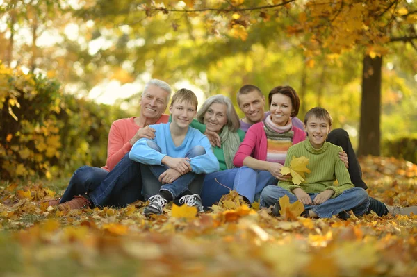 Família relaxante no parque de outono — Fotografia de Stock