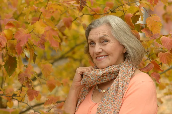 Mujer mayor en el parque de otoño — Foto de Stock