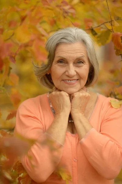 Idős nő az őszi parkban — Stock Fotó